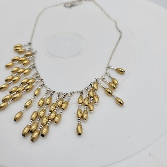 Vintage Napier‎ Metal Barrel Beads Bib Neckleace 19" Gold Silver Tone Dangling - Picture 6 of 12